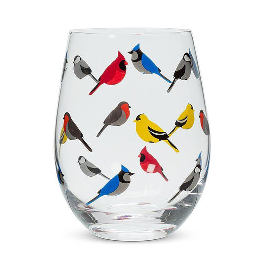 Multi Bird Stemless Wine Glass