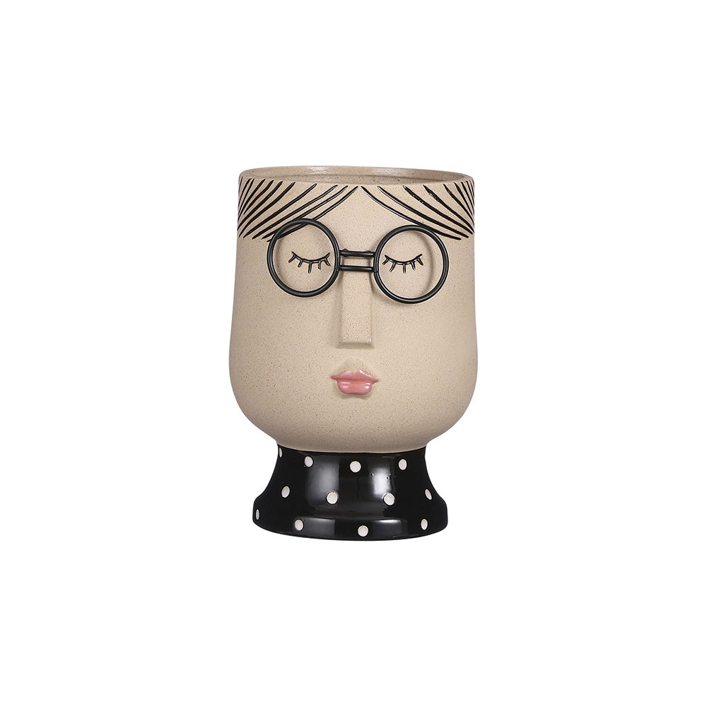 Large Face with Glasses Vase